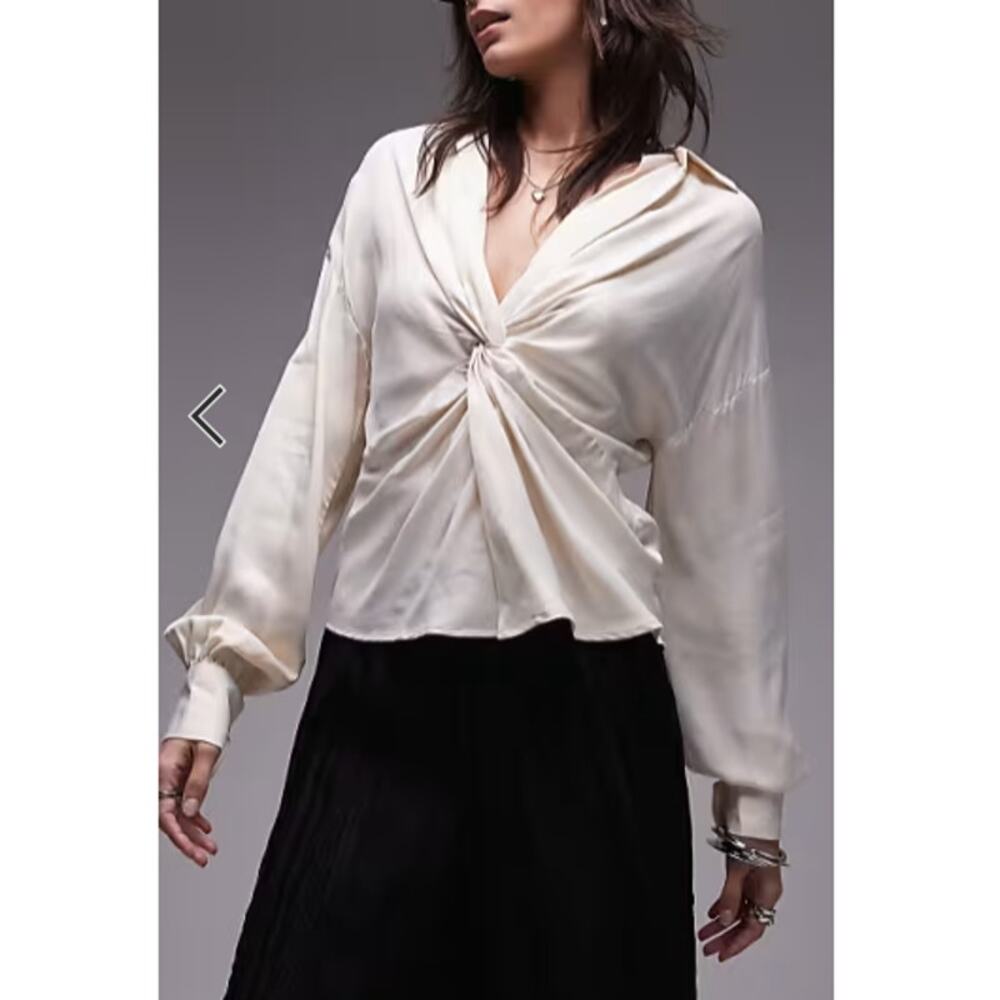 NEW TOPSHOP NORDSTROM ~ 100% Viscose Women's Ivory Knot Front Blouse Top Sz 12